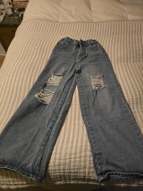 Girl's Wide Leg Destroyed Jeans 10
